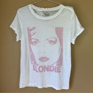 Recycled Karma Distressed Blondie Rock Band Tee; Short Sleeve; White/Pink; Sz L